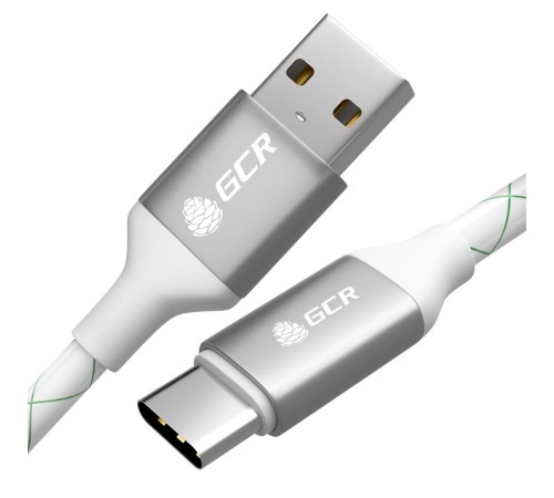 GCR Кабель 1.0m TypeC, для Samsung, ОS Android, быстрая зарядка, белый, AL корпус серебро, белый ПВХ, 28/24 AWG, GCR-52268