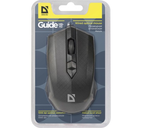 Defender Проводная оптическая мышь Guide MB-751 черный,3 кнопки,1000 dpi