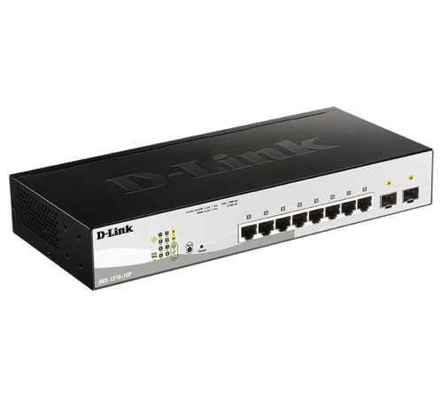 Коммутатор D-Link Настраиваемый L2 PoE-коммутатор, 8x1000Base-T PoE, 2х1000Base-X SFP, PoE-бюджет 65 Вт, упрощенный интерфейс CLI
