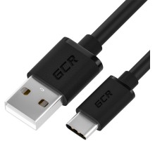 GCR QC Кабель 0.5m, TypeC, быстрая зарядка, черный TPE, черные коннекторы, 28/22 AWG, GCR-52725