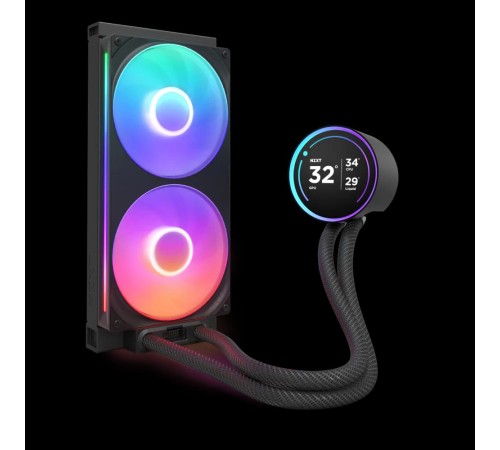 Система жидкостного охлаждения для ПК/ Water Cooling System NZXT Kraken Elite 280 RGB (250W, 280mm, LED temp., Black/ Fans: 2x140mm, 98.61CFM, 34.5dBA, 2000RPM/ Pump height 65mm, 2800RPM, Rad thickness 27mm/ S: 1851, 1700, 1200, 115X, AM5, AM4)