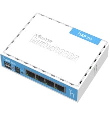 Точка доступа wi-fi MikroTik hAP lite with 650MHz CPU, 32MB RAM, 4xLAN, built-in 2.4Ghz 802.11b/g/n 2x2 two chain wireless with integrated antennas, RouterOS L4, desktop case, PSU