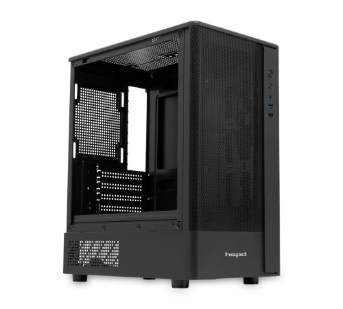 Корпус без блока питания/ Case HSPD M332, Mesh Mini-tower, Black, TG, 0.4 SPCC, no fans, mATX, mITX, 160/285/170mm, 1x2.5", 1x3.5", 4xPCI, 1xUSB-A 3.0, 1xUSB-A 1.0, 387x197x325mm