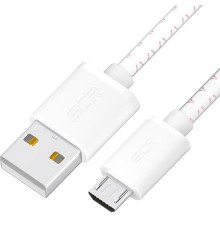 GCR Кабель 1.0m MicroUSB, бело-розовый, белые коннекторы, быстрая зарядка, 28/24 AWG, GCR-54450