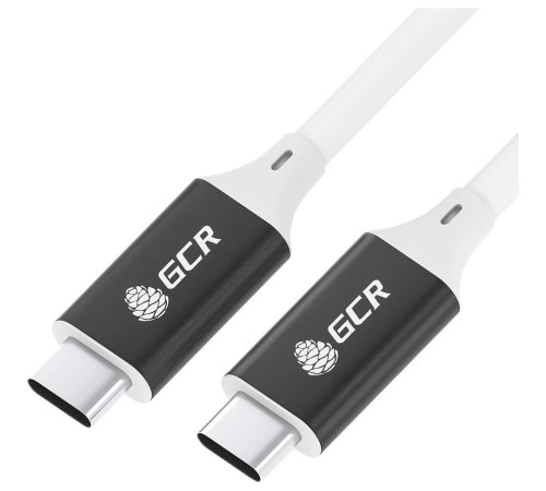 GCR Кабель USB 3.1 Type C-С, 2.0m белый, 100W/20V/5A, M/M, TPE, AL сase черный, белый ПВХ, экран, армированный