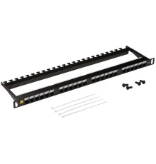 Патч-панель Патч-панель 19" компактная, неэкранированная, 24 порта RJ45, кат.6, 0.5U, с задним органайзером