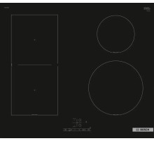 Встраиваемая варочная панель BOSCH Serie   4, индукционная варочная поверхность, стеклокерамика, скошенный край,черная,ширина 60 см, 4 конфорки, конфорки слева можно объединить в CombiZone, управление TouchSelect, функция PowerBoost, распознавание иналичи