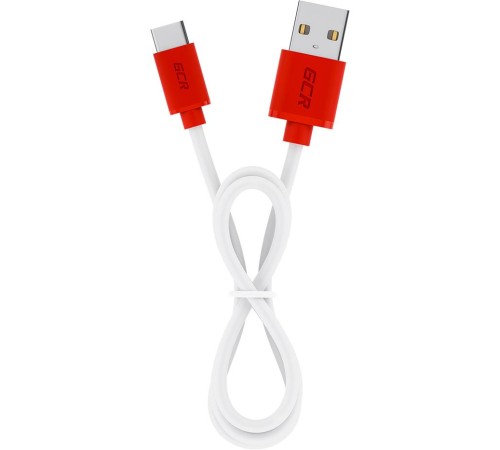 GCR Кабель 1.0m TypeC, белый, красные коннекторы, быстрая зарядка, 28/24 AWG