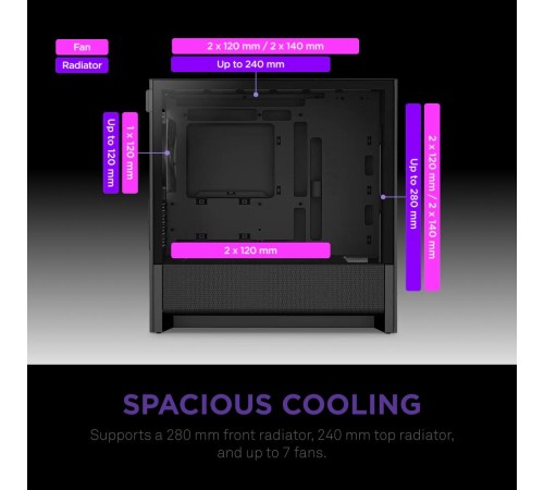 Корпус без блока питания/ Case NZXT H3 Flow (2025), Midi-Tower, TG, 1x120mm, 1xUSB-A 3.2 + 1xUSB-C 3.2, mATX, mITX Black
