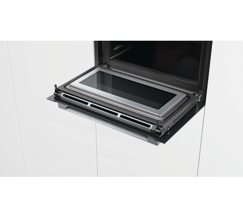 Встраиваемая электрическая духовка BOSCH С СВЧ, 45.5x59.5x54.8 см, 45л, дисплей, 6 режимов, EcoClean, сталь, максимальная мощность микроволн 900 Вт