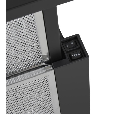 ВЫТЯЖКА HOMSair Flat 50 Black/ встраиваемая, кнопочное управление, 2 скорости, 520 м3/ч, до 20 м2, 45 дБ, угольный фильтр CF110 - 1 шт, ШхВхД: 500х176х280 мм, черный цвет