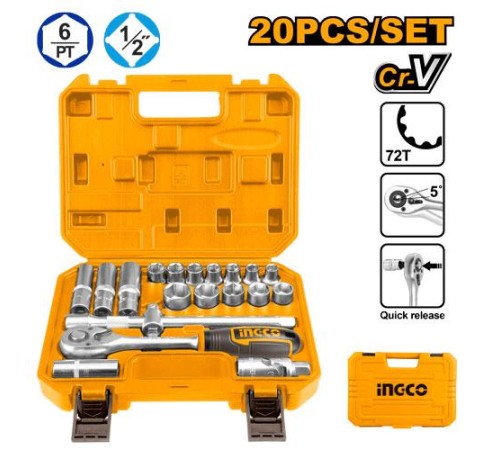 Набор головок 20 шт 1/2" Ingco HKTS12201,10-24мм Набор головок 20 шт 1/2" Ingco HKTS12201,10-24мм