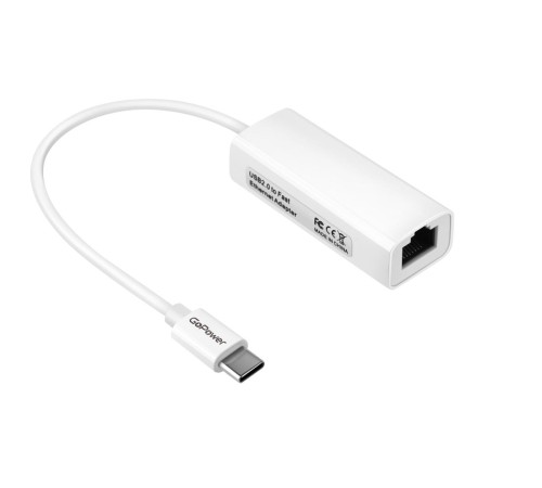 Адаптер GoPower Type-C (m)-RJ-45 (f) 100 мб/с белый (1/100) Адаптер GoPower Type-C (m)-RJ-45 (f) 100 мб/с белый (1/100)