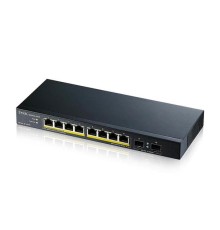 Коммутатор PoE+ Zyxel GS1100-10HP, 8xGE PoE+, 2xSFP, настольный, бесшумный, бюджет PoE 130 Вт, Kensigton lock