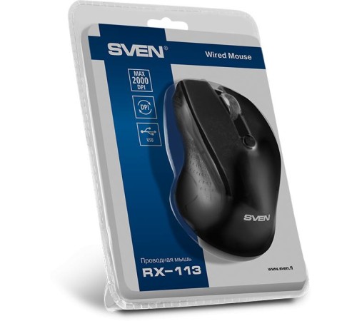 Мышь SVEN RX-113 (5+1кл. 800-2000DPI, Soft Touch, каб. 1,5м, блист.) USB чёрная Мышь SVEN RX-113 (5+1кл. 800-2000DPI, Soft Touch, каб. 1,5м, блист.) USB чёрная