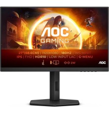 Монитор 27" AOC 27G4X 1920x1080, WLED, 16:9, Fast IPS, 300cd, 1000:1, 80M:1, 1ms, 178/178, HDMI*2, DP, 180Hz, Speakers, HAS, Pivot, Tilt, Swivel, Внут, VESA, Black/Grey, 3y