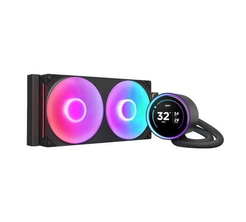 Система жидкостного охлаждения для ПК/ Water Cooling System NZXT Kraken Elite 280 RGB (250W, 280mm, LED temp., Black/ Fans: 2x140mm, 98.61CFM, 34.5dBA, 2000RPM/ Pump height 65mm, 2800RPM, Rad thickness 27mm/ S: 1851, 1700, 1200, 115X, AM5, AM4)