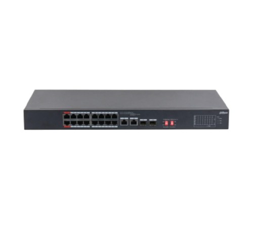 16-портовый неуправляемый коммутатор с РоЕ; Порты: 16 RJ45 10/100Мбит/с (PoE/PoE+/Hi-PoE) 2 комбинированных SFP/RJ45 10/100/1000Мбит/с (uplink); мощность PoE: порты 12 до 60Вт порты 316 до 30Вт суммарно до 135Вт; питание: 100240В(AC)