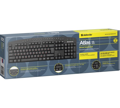 Defender Проводная клавиатура Atlas HB-450 RU,черный,мультимедиа 124 кн. DEFENDER