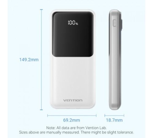 Power Bank Vention 10000mAh(Micro-USB/C/A/A) со встроенными кабелями 22.5W Белый с LED Дисплеем, шт. Power Bank Vention 10000mAh(Micro-USB/C/A/A) со встроенными кабелями 22.5W Белый с LED Дисплеем, шт.
