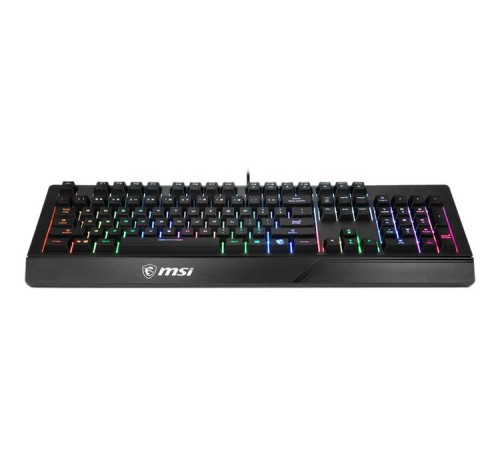 клавиатура проводная Gaming Keyboard MSI VIGOR GK20, Wired, membrane Keyboard with ergonomic keycaps and wrist rest.  12 Key Anti-ghosting Capability. Water Resistant (spill-proof), Static multi-colour backlighting, Black