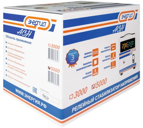 Стабилизатор  АСН- 5000  ЭНЕРГИЯ с цифр. дисплеем/ Stabilizer ASN-5000 ENERGY with numbers. display