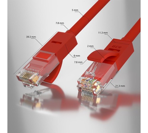 GCR Патч-корд прямой 25.0m UTP кат.5e, красный, позолоченные контакты, 24 AWG, литой, GCR-50838, ethernet high speed 1 Гбит/с, RJ45, T568B GCR Патч-корд прямой 25.0m UTP кат.5e, красный, позолоченные контакты, 24 AWG, литой, GCR-50838, ethernet high speed 1 Гбит/с, RJ45, T568B