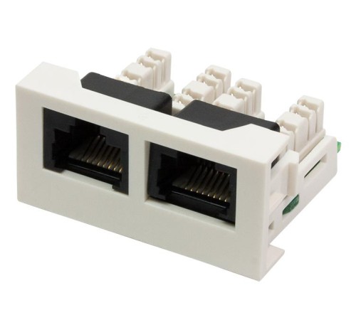 Вставка Вставка Mosaic 22.5x45 2xRJ45 Cat.6, белая Вставка Вставка Mosaic 22.5x45 2xRJ45 Cat.6, белая