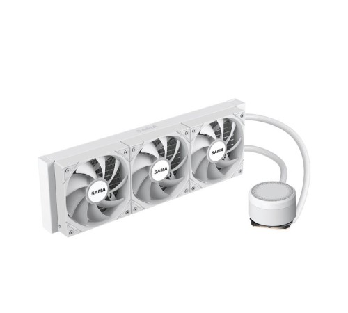 Водяное охлаждение для процессора/ Water Cooling System SAMA L60 White (360mm, White, ARGB/ Fans: 3x120mm, 82.79CFM, 29dBA, 2000RPM/ Pump height 52mm, 29dBA, 2500RPM, Rad thickness 27mm/ S: 1851, 1700, 1200, 20XX, 115X, AM5, AM4)