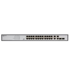 Коммутатор/ Неуправляемый PoE-коммутатор, 26x1000Base-T (24x1000Base-T PoE), 2xCombo 1000Base-T/SFP, PoE-бюджет 370 Вт, PoE до 250 м, комплект для установки в 19" стойку
