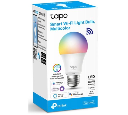 Умная Wi-Fi лампа/ WiFi Bulb, A60 size, E27, 9.5W, 2000k-6500k tunable white, 800 lumens