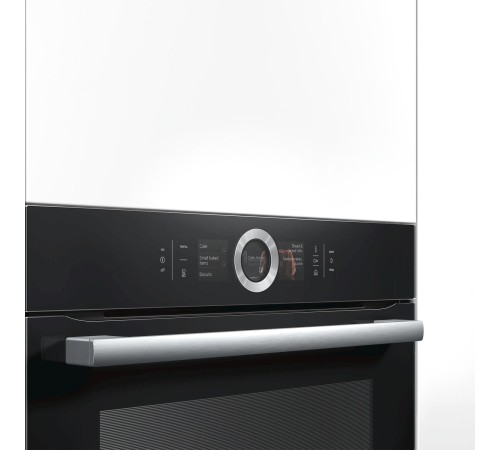 Встраиваемая электрическая духовка BOSCH Home Connect!! Serie 8, духовой шкаф-пароварка,черный, 12 режимов + комбинированные режимы, функция приготовление на пару 100%, 4-слойное остекление, 3 цветных текстовых TFT-дисплея 2,5" с сенсорным управление