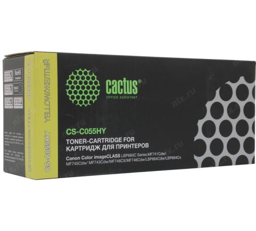 -/ Картридж лазерный Cactus CS-C055HY 055 H Y желтый (5900стр.) для Canon LBP663Cdw/LBP664Cx/MF746Cx/MF
