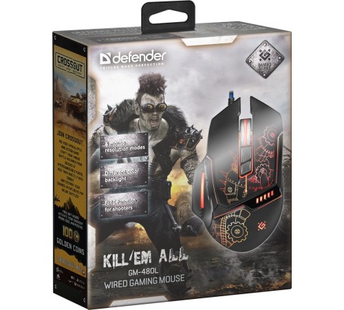 Defender Проводная игровая мышь Kill'em All GM-480L оптика,8кнопок,3200dpi