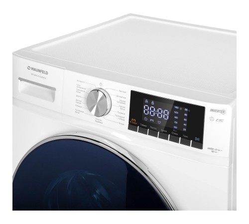 Стиральная машина Maunfeld/ Стиральная машина c инвертором MAUNFELD MFWM1410WH02, узкая, фронтальная, 84.7х50х60 см, загрузка 10 кг, 1400 об.мин, 15 режимов, электронное управление, защита от детей, дисплей, отсрочка старта, индикация этапов, энергоэффект