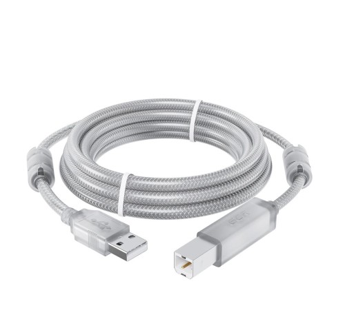 GCR Кабель PROF 2.0m USB 2.0, AM/BM, прозрачный, ферритовые кольца, 28/24 AWG, экран, армированный, морозостойкий, GCR-52425