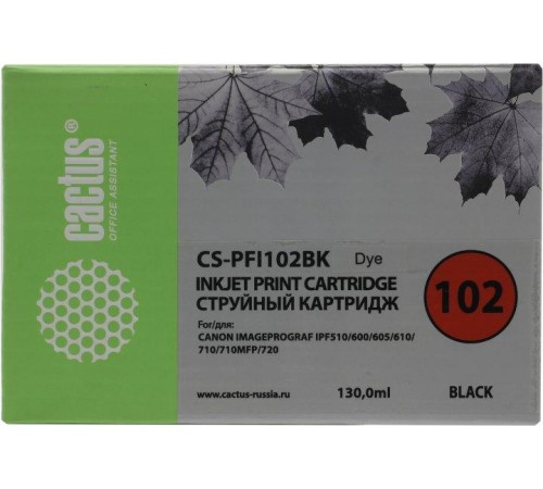 -/ Картридж струйный Cactus CS-PFI102BK черный (130мл) для Canon iPF500/iPF600/iPF700/ MFP M40/iPF765/L