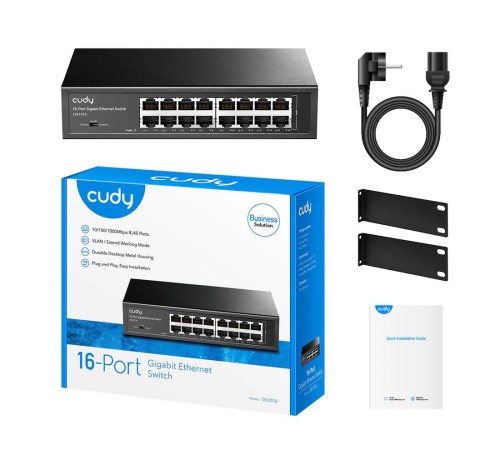 Коммутатор/ 16-Port Gigabit Switch, 16 Gigabit RJ45 Ports, IGMP Snooping, Loop Detection/Prevention, 802.1p/DSCP QoS, Switch/VLAN/Extend working mode DIP switch, Rack-mountable Steel Case, Power Saving, Plug & Play, Rack-Mount kits included