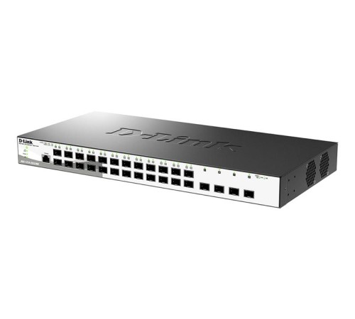 коммутатор D-Link Управляемый L2 коммутатор, 24x1000Base-X SFP, 4x10GBase-X SFP+, CLI, консольный порт RJ-45, RPS
