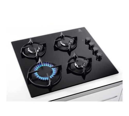 Встраиваемые газовые панели ELECTROLUX/ Газовая варочная поверхность, газ на стекле, 4 индивидуальных чугунных держателя, газконтроль варочной поверхности, интегрированный автоподжиг варочной поверхности, боковое управление