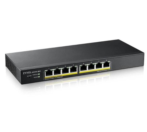 Коммутатор Smart L2 PoE+ Zyxel NebulaFlex GS1915-8EP, 8xGE PoE+, бесшумный (без вентилятора), бюджет PoE 60 Вт