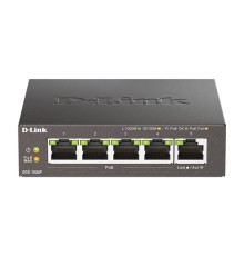 коммутатор D-Link Неуправляемый PoE-коммутатор, 5x1000Base-T (4x1000Base-T PoE), PoE-бюджет 60 Вт, корпус металл