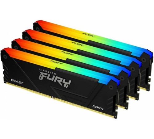 Память оперативная/ Kingston 64GB 3200MT/s DDR4 CL16 DIMM (Kit of 4) 1Gx8 FURY Beast RGB Память оперативная/ Kingston 64GB 3200MT/s DDR4 CL16 DIMM (Kit of 4) 1Gx8 FURY Beast RGB