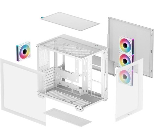 корпус Deepcool CG530 4F WH без БП, боковое окно (панорама), 3x120мм ARGB Reverse вентилятора на боковой стенке, 1x120мм ARGB вентилятор сзади, белый, ATX