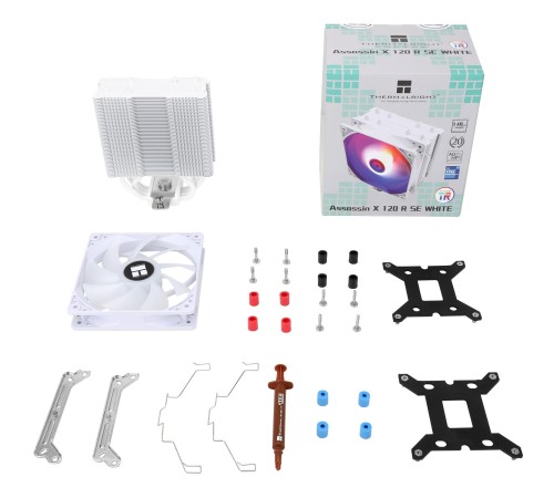 Кулер для процессора/ CPU Cooler Thermalright Assassin X 120 Refined SE White Argb (4-pin PWM, 148mm, Ni/Cu, 4x6mm, ARGB, 1x120mm, 66.17CFM, 25.6dBA, 1550RPM, S: 1200, 1700, 1851, 115X, AM4, AM5, white) Кулер для процессора/ CPU Cooler Thermalright Assassin X 120 Refined SE White Argb (4-pin PWM, 148mm, Ni/Cu, 4x6mm, ARGB, 1x120mm, 66.17CFM, 25.6dBA, 1550RPM, S: 1200, 1700, 1851, 115X, AM4, AM5, white)