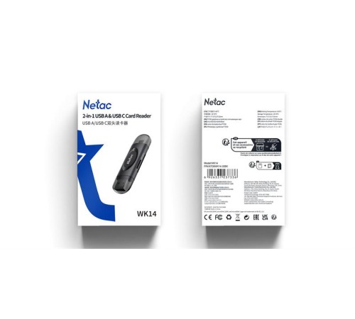 Кардридер  Netac card reader WK14, USB3.0+Type-C to mSD/SD, Black (repl. NT09WK14-30BK)