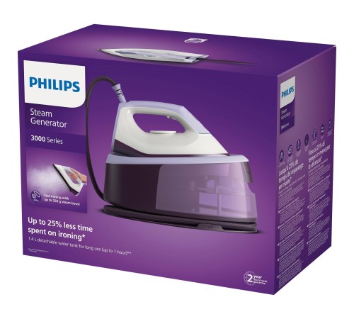 Парогенератор Philips/ Парогенератор Philips, мощность 2400 Вт, объем 1.4 л , подача пара 120 г/мин, паровой удар 350 г/мин, вертикальное отпаривание, цвет фиолетовый Парогенератор Philips/ Парогенератор Philips, мощность 2400 Вт, объем 1.4 л , подача пара 120 г/мин, паровой удар 350 г/мин, вертикальное отпаривание, цвет фиолетовый