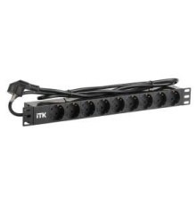 PDU 9 розеток DIN49440 (нем. cтанд.) 1U, шнур 2м вилка DIN49441 (нем. станд.), профиль из ПВХ, черный