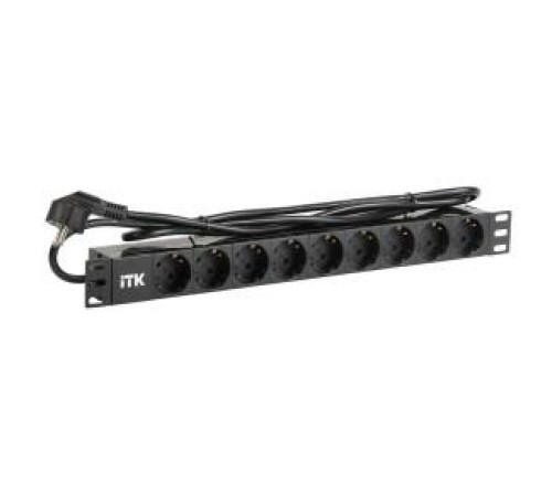 PDU 9 розеток DIN49440 (нем. cтанд.) 1U, шнур 2м вилка DIN49441 (нем. станд.), профиль из ПВХ, черный