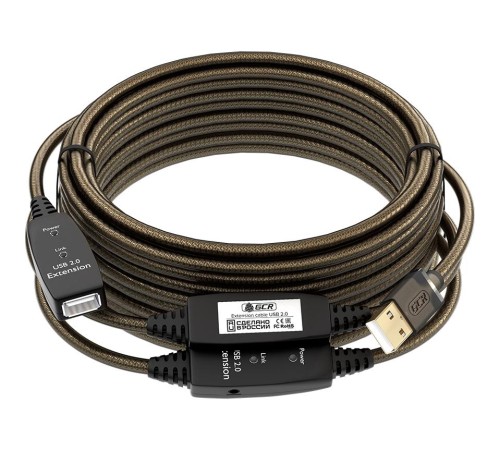 GCR Удлинитель активный 25.0m USB 2.0 AM/AF, GOLD, черно-прозрачный, с 3-мя усилителями сигнала Premium, разъём для доп.питания, 24/22 AWG GCR Удлинитель активный 25.0m USB 2.0 AM/AF, GOLD, черно-прозрачный, с 3-мя усилителями сигнала Premium, разъём для доп.питания, 24/22 AWG